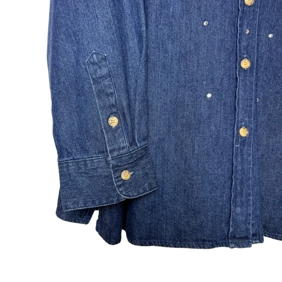 The Quacker Factory Dark Blue Denim Long Sleeve Rhinestone Accent ButtonDown Top - Picture 3 of 11